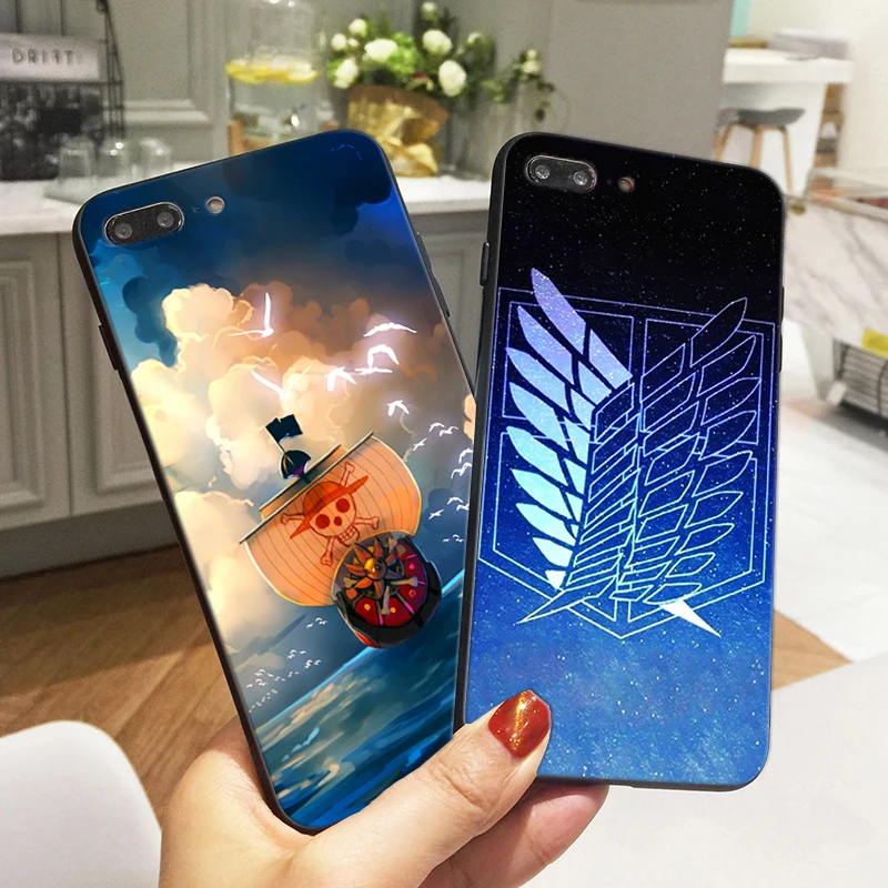 Anime One Piece Case for iPhone 8 Attack on Titan Soft Silicone Phone Cover X 6 6S 5 5S XR XS Max SE 7 Plus Fundas | Мобильные