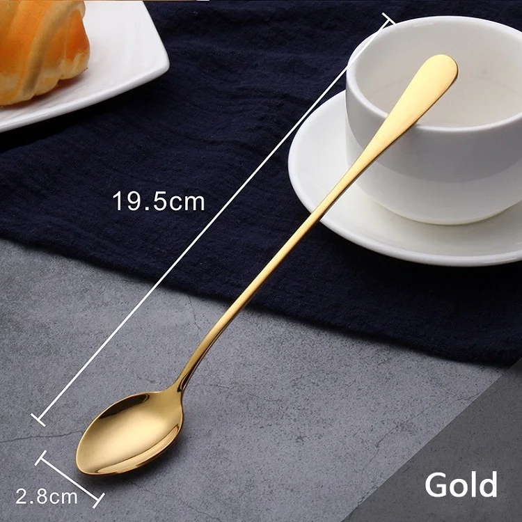 Gold 1 шт., радужная ложка из нержавеющей стали для кофе, ложка для размешивания кофе, длинная ручка, ложка для мороженого, десерта, аксессуары для кофе - Цвет: Gold