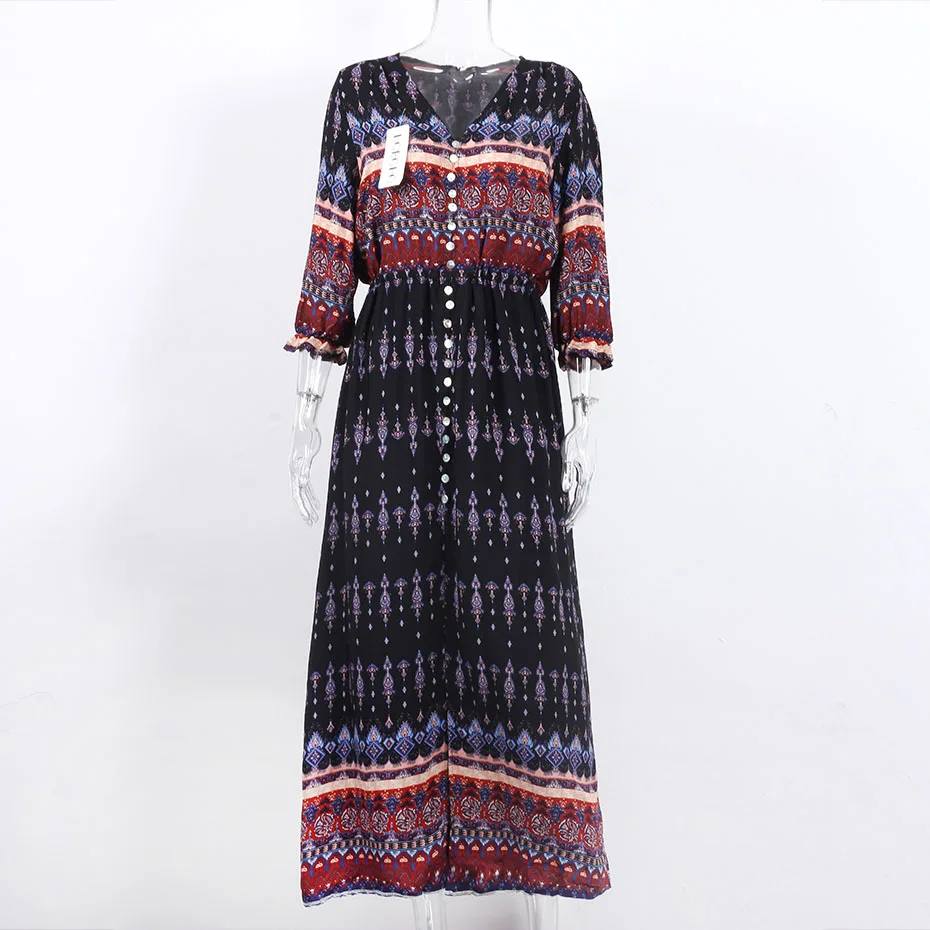 Boho Стиль Макси Платье Лето 2017 Мода Праздник Печатных Длинные Платья Женщин