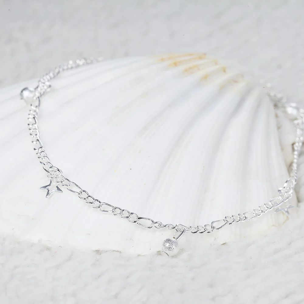 Fashion Jewelry Plated Silver Anklet Figaro Chain Pentacle Star Pendant Anklets Ankle Bracelet High Quality Factory Price MDA005 | Украшения