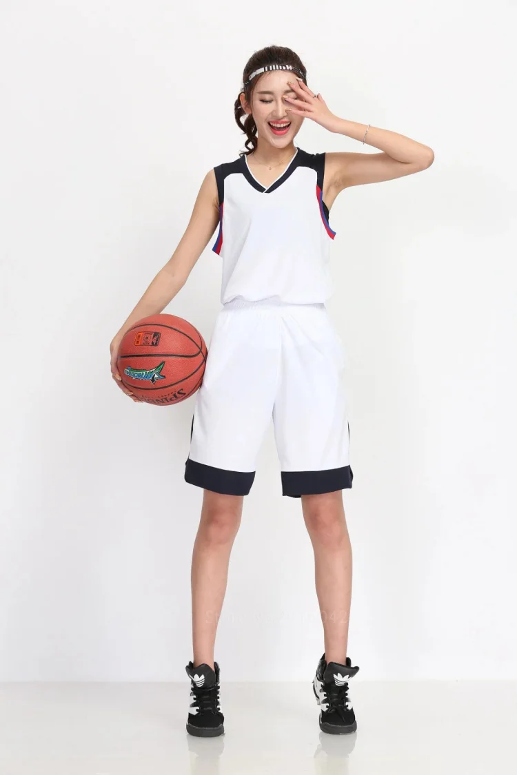 Женский баскетбольный Трикотажный костюм, рубашка и короткие штаны, командная тренировочная одежда для девочек, Воздухопроницаемый пустой спортивный комплект