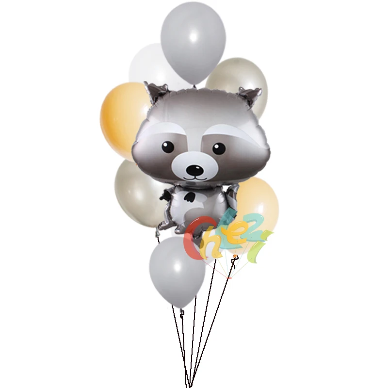 Raccoon set 9pcs 9 шт воздушные шары из фольги в виде животного, лисы, ежика, белки, енота, дня рождения, свадьбы, вечерние, декоративные латексные гелиевые воздушные шарики, детские игрушки - Цвет: Raccoon set 9pcs