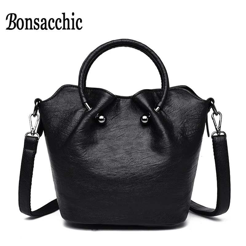 Черные кожаные сумки тоут с верхней ручкой новые женские ручные роскошные ведро