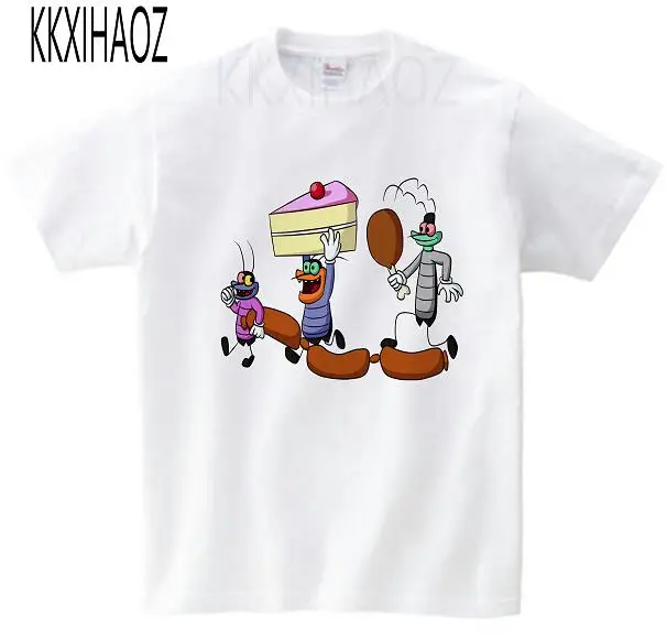 White childreT-shirt Детская летняя футболка для мальчиков и девочек с дыхательными упражнениями детская хлопковая Футболка с принтом Oggy и тараканы - Цвет: White childreT-shirt