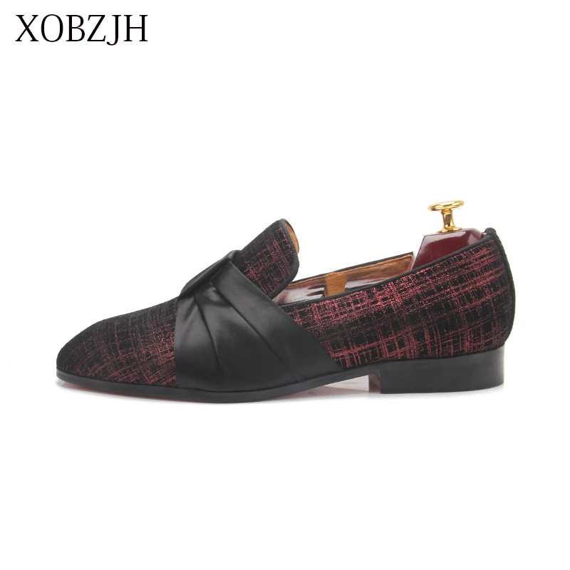 

2019 Men New Dress Shoes Handmade Leisure Style Wedding Party Shoes Men Flats Leather Red Loafers Shoes Big Size Shoes