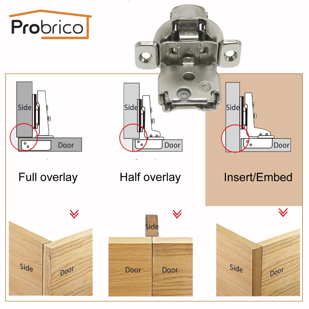 Probrico 1 шт., петля для кухонного шкафа, скрытая рамка, вставка, накладка, дверная петля, мебельная фурнитура