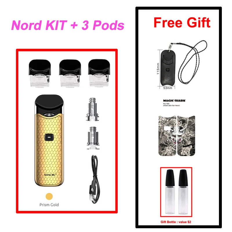 Prism Gold SMOK Nord Pod Vape 1100 мАч батарея 3 мл Pod система обычная сетка катушка электронная сигарета комплект испаритель VS SMOK NOVO Minifit комплект - Цвет: Prism Gold