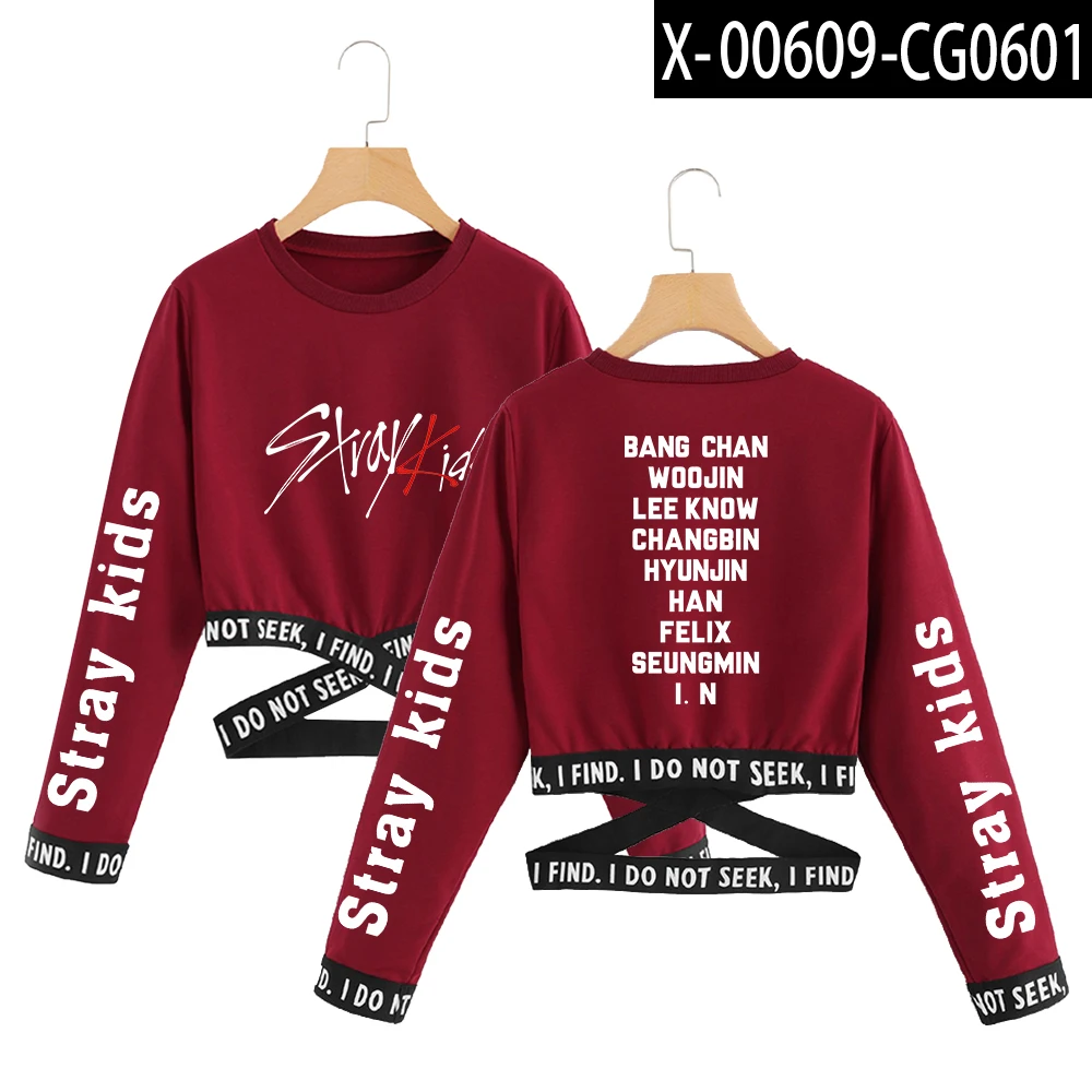 Red Футболки для детей, летняя футболка kpop, укороченный топ, женская одежда, корейский стиль, harajuku, модные топы с длинными рукавами, уличная одежда - Цвет: Red