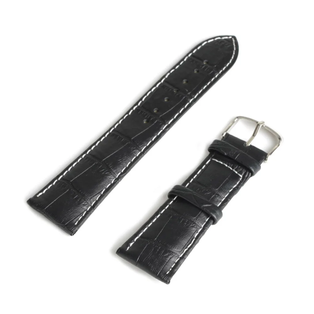 Новинка 2019 прочный черный ремешок из натуральной кожи 24 мм сплава с пряжкой белый
