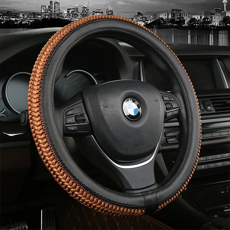 White circle brown IKSNAIL, дизайн рулевого колеса, аксессуары для автомобиля, автомобильные чехлы на руль, EVA Пробивка, универсальный автомобильный нескользящий чехол на руль - Название цвета: White circle brown
