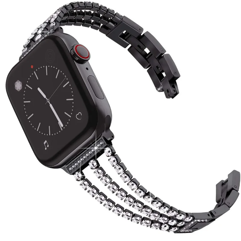 Women Watch Band Diamond Bling for Apple Watch iWatch 1/2/3/4 Stainless Steel Metal Three Chain Diamond Straps Bracelet