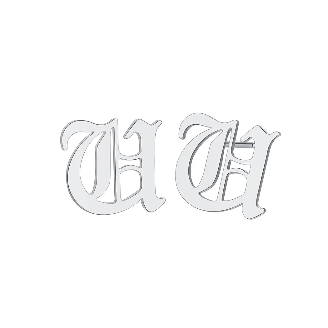 Old English Letter U Earrings Stainless Steel 26 Alphabet Neo-gothic Name Earring Stud Mother's Day Gift Gracias Regalo | Украшения и