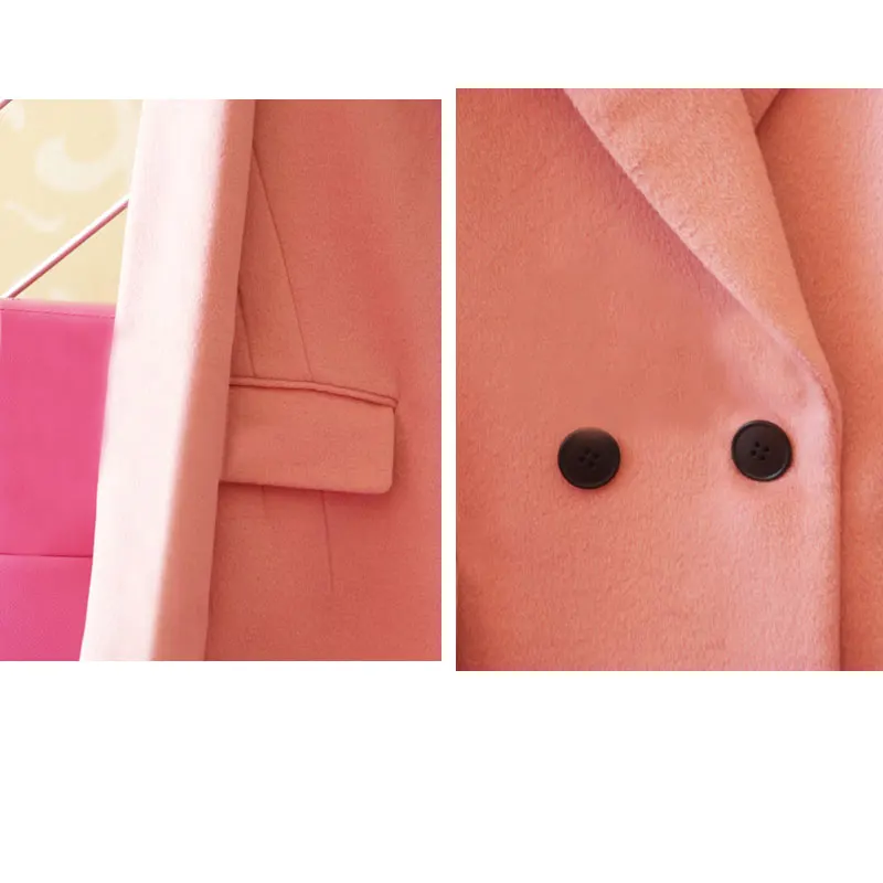 

Pink Trench Coat Women Autumn Winter Outerwear Slim Fashion Elegant Coats Female Turn Down Double Breasted Overcoats S M L XL