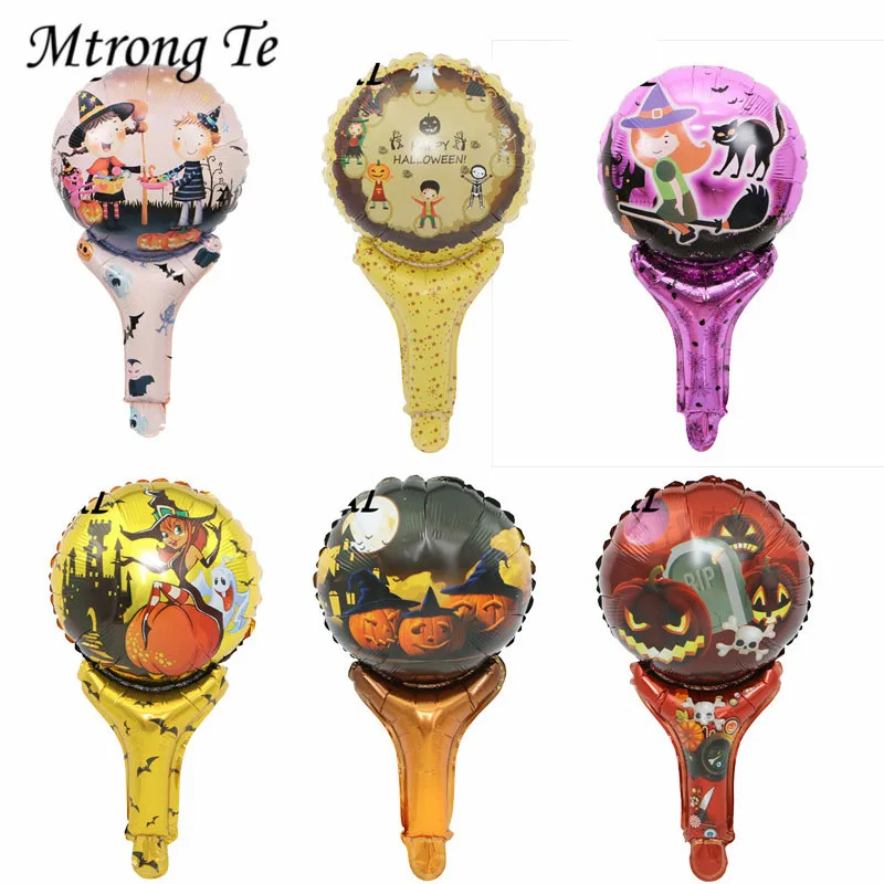 mixed 50pcs Halloween Decorations Hand Foil Balloons Pumpkin Stick Ballons Happy Halloween Birthday Party Supplies Mylar Globos Toys - Цвет: mixed