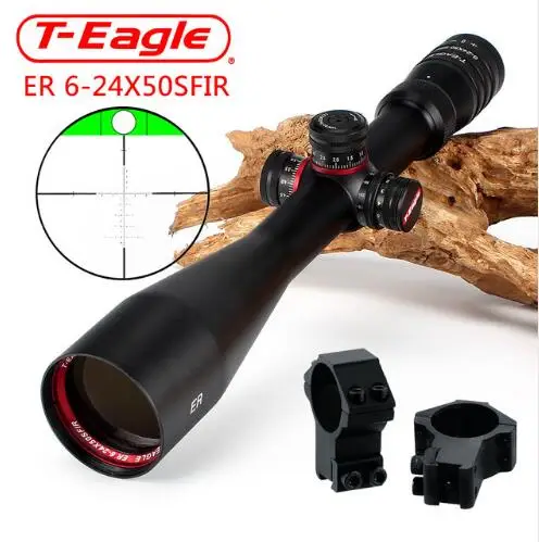 with Dovetail Rings T-Eagle ER 6-24X50 SFIR охотничий прицел боковой Параллакс стекло гравированное сетка башенки замок сброс Встроенный уровень бубб прицел - Цвет: with Dovetail Rings