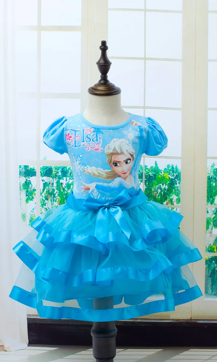 2017 платье принцессы Эльзы для маленьких девочек одежда синего и розового цвета
