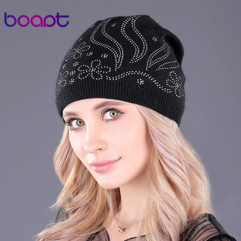 [boapt] двухъярусный толстый шерсть вязаный головные уборы бриллиант встроенный