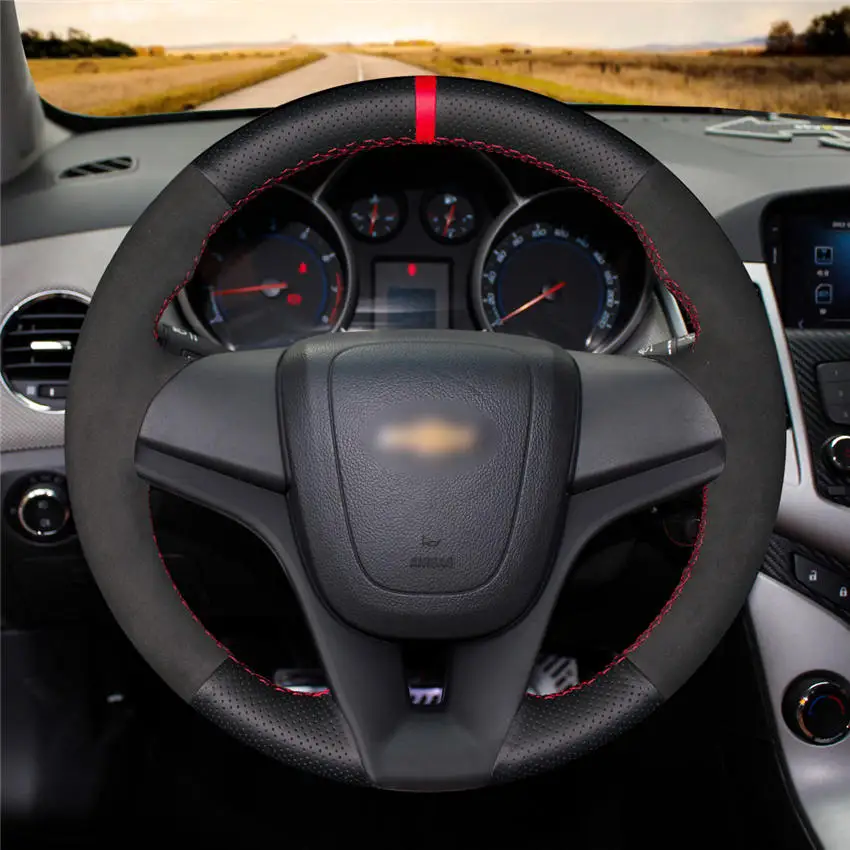 MEWANT черный замшевый черный кожаный чехол рулевого колеса автомобиля для Chevrolet Cruze 2009- Aveo 2011- Orlando 2010- Holden - Название цвета: Style-02