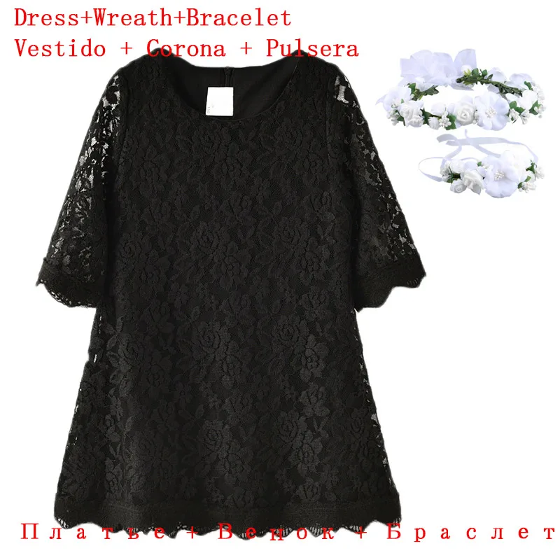 Black Dress PaMaBa/кружевное платье для маленьких девочек, детская одежда с рукавами 3/4, весенне-летние/осенние праздничные платья принцессы Filles, Открытое платье с цветочным рисунком - Цвет: Black Dress