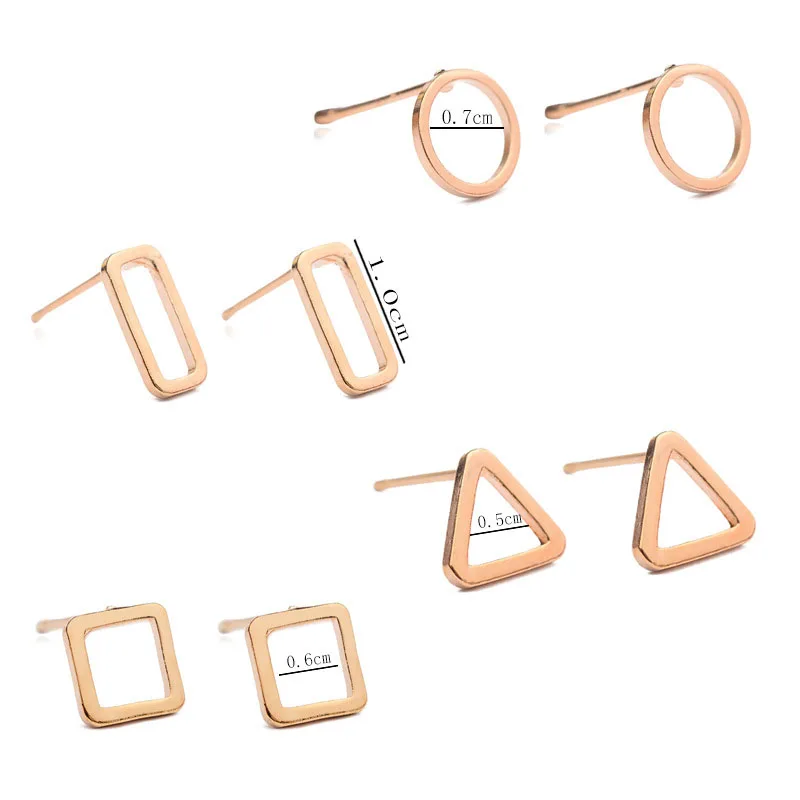 Серьги гвоздики женские из сплава трендовые полые треугольные круглые