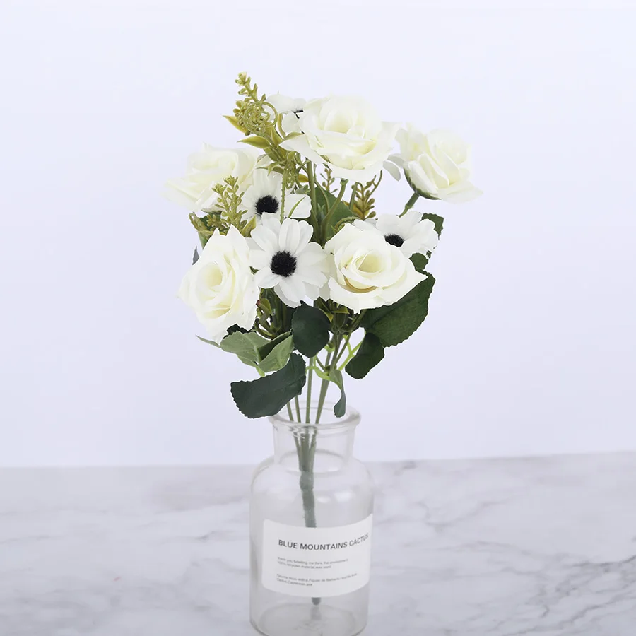 White Flower Маленькие искусственные розы, шелковые цветы, красные свадебные искусственные цветы для дома, гостиной, украшения, искусственные розы, ремесленные цветы, высокое качество - Цвет: White Flower