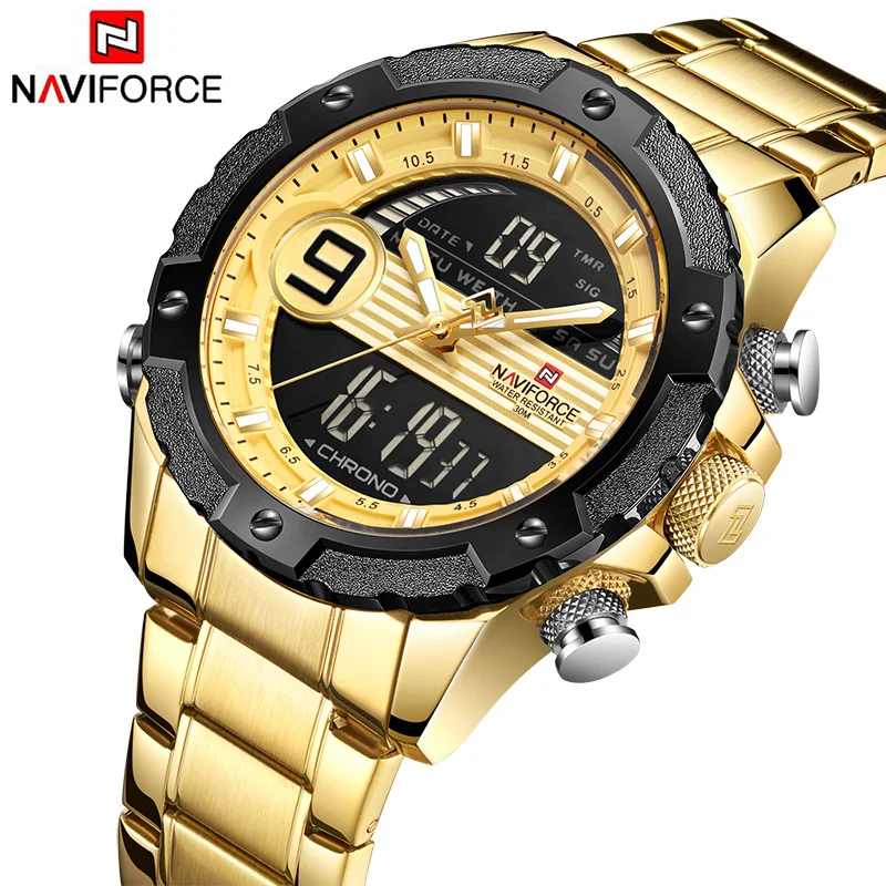 2019 NAVIFORCE мужские часы Топ люксовый бренд Модные золотые кварцевые браслет для