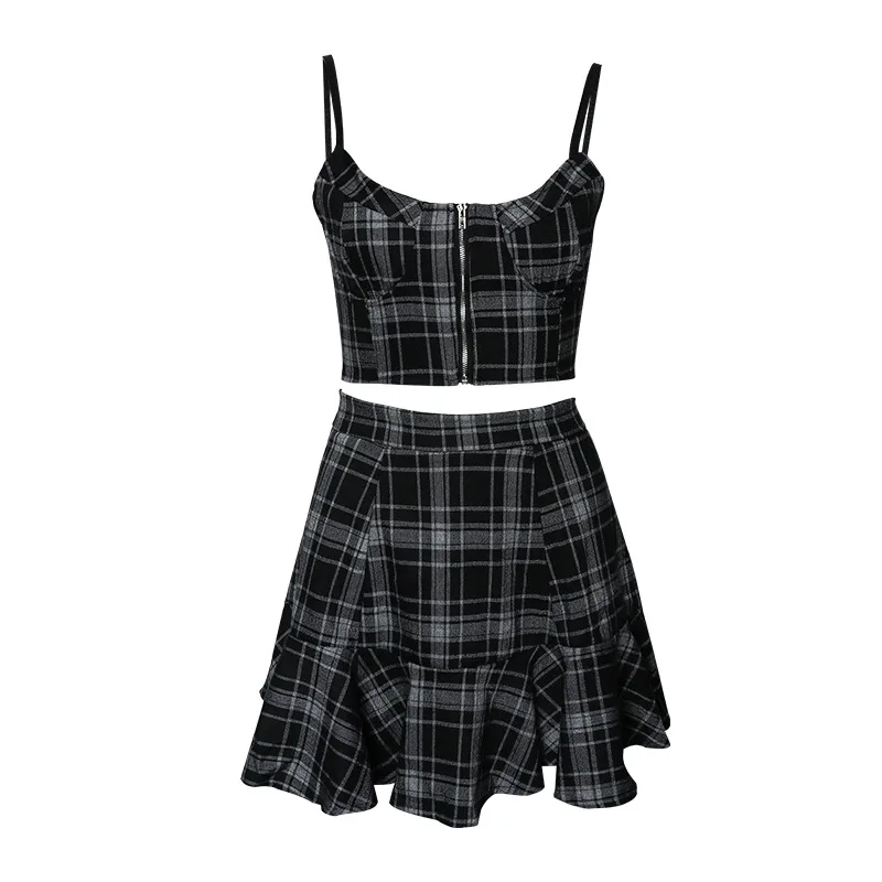 Комплект из 2 предметов летний женский костюм клетчатый короткий топ на бретелях
