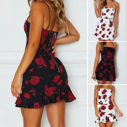 

Summer Dresses 2019 NEW Women Summer Casual Sleeveless Square Collar Slim High Waist Short Strap Dress