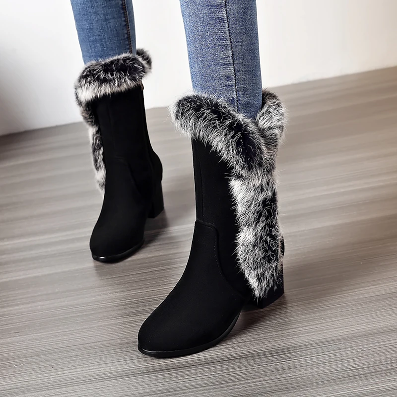 Top Quality Women's Snow Boots Fashion Natural rabbit Fur Winter Warm Mid Casual Ladies Women Shoes T255 | Обувь