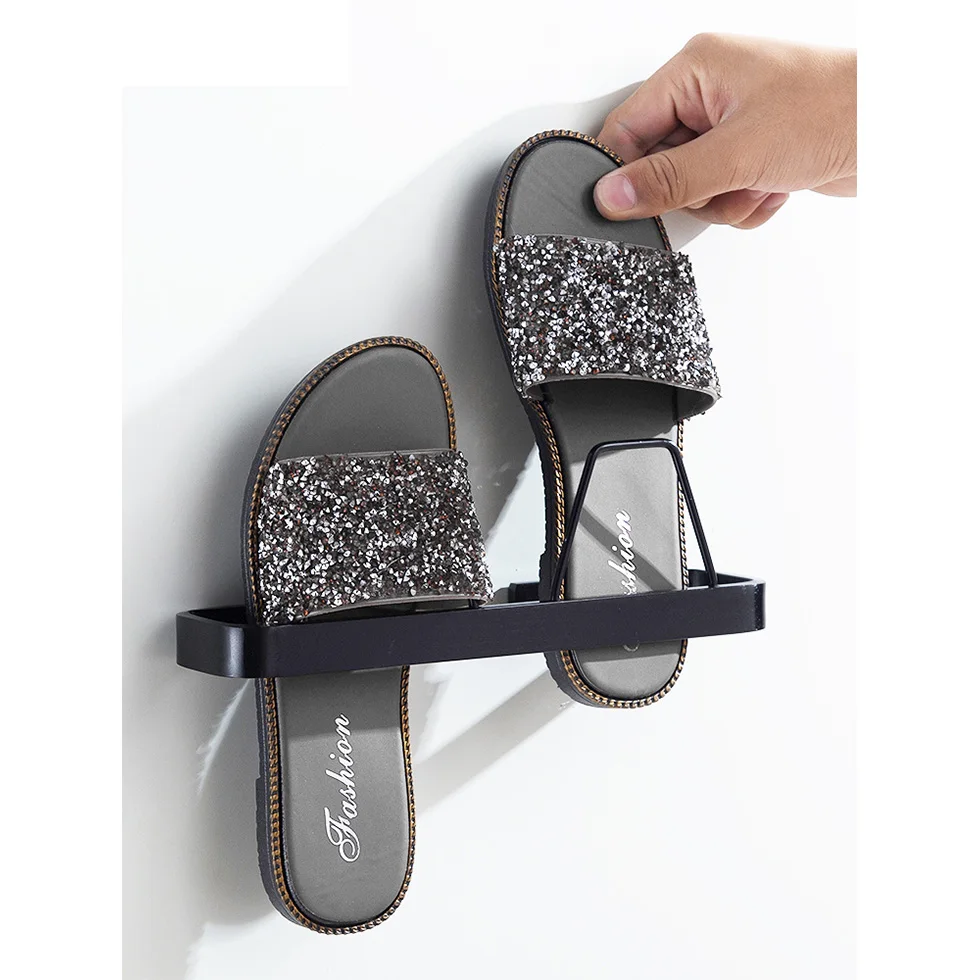 Black Silver Space Aluminum Slippers Shelf Bathroom Shoe Rack Modern Afterdoor Storage | Обустройство дома