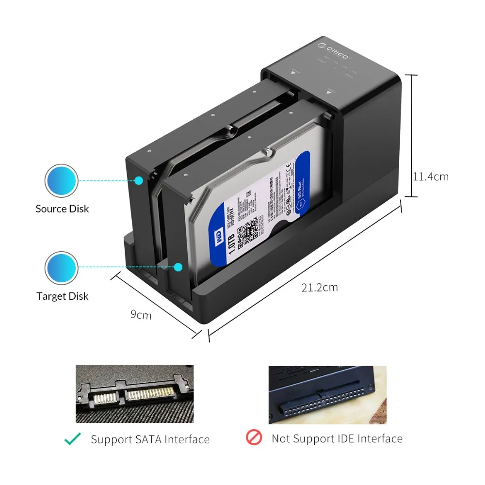 Корпус для жесткого диска ORICO 2 5/3 5 дюйма SATA с функцией клонирования до 20 ТБ |
