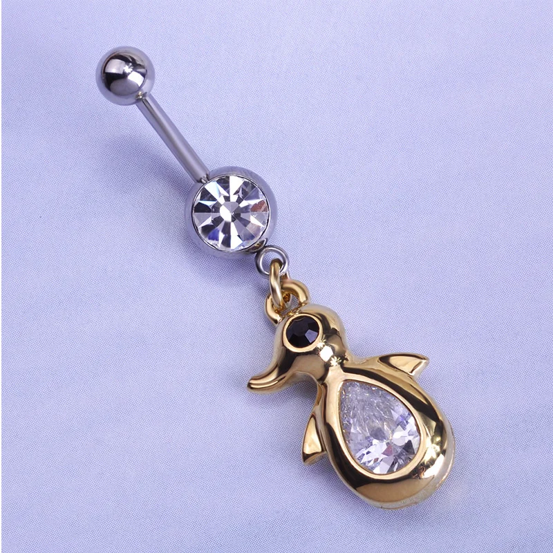 Funmor кавайные стразы в форме пингвина Висячие Колечки виде пупка из нержавеющей