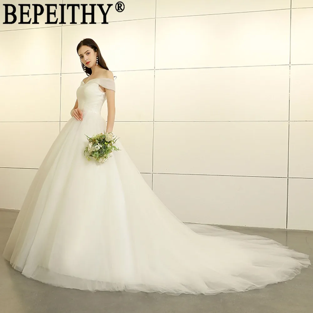 Свадебное платье с открытыми плечами BEPEITHY Vestido de noiva простое Тюлевое со складками