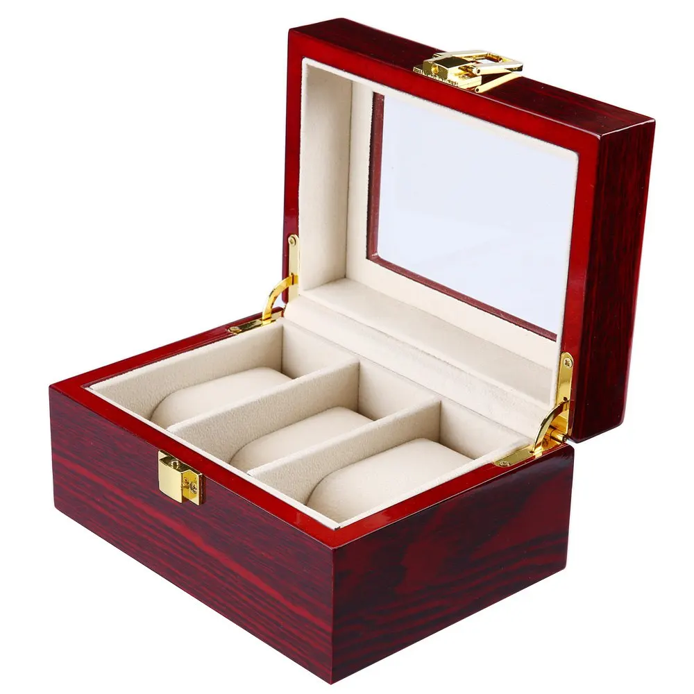 Высококачественная 3 сетки деревянная коробка для часов откидывающаяся