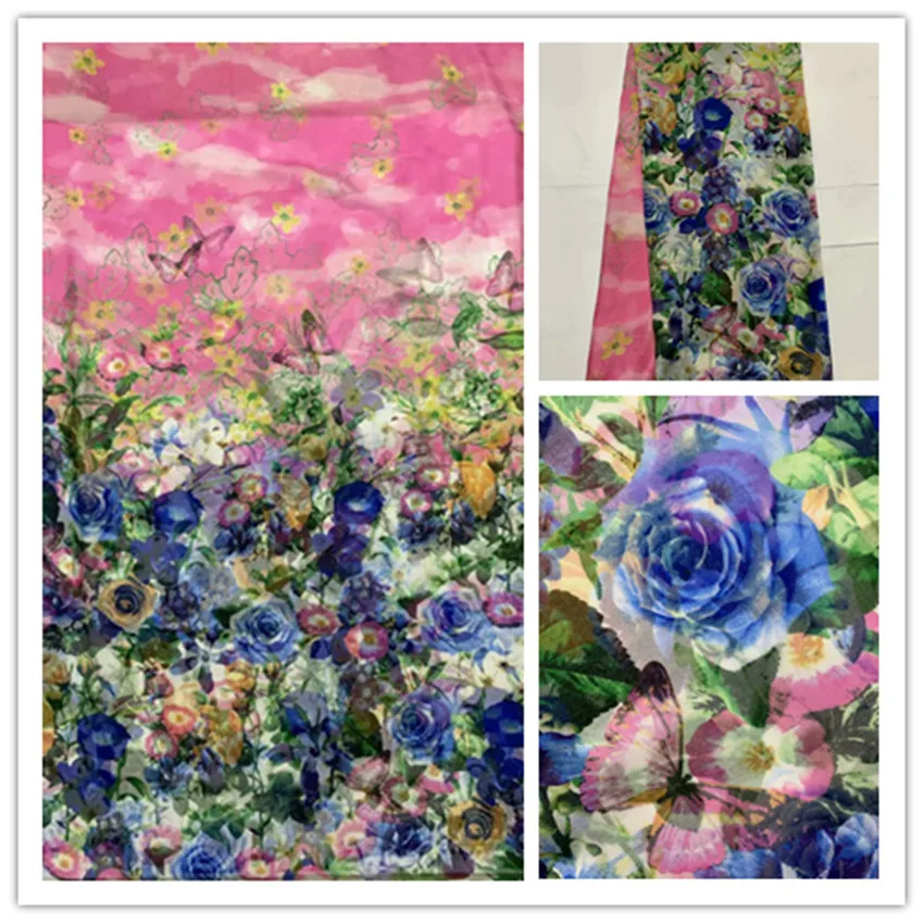 140cm New Summer Print 100%Silk Chiffon Fabric Fashion colorful leopard design print 100% silk chiffon fabric 6momme DS21 | Дом и сад