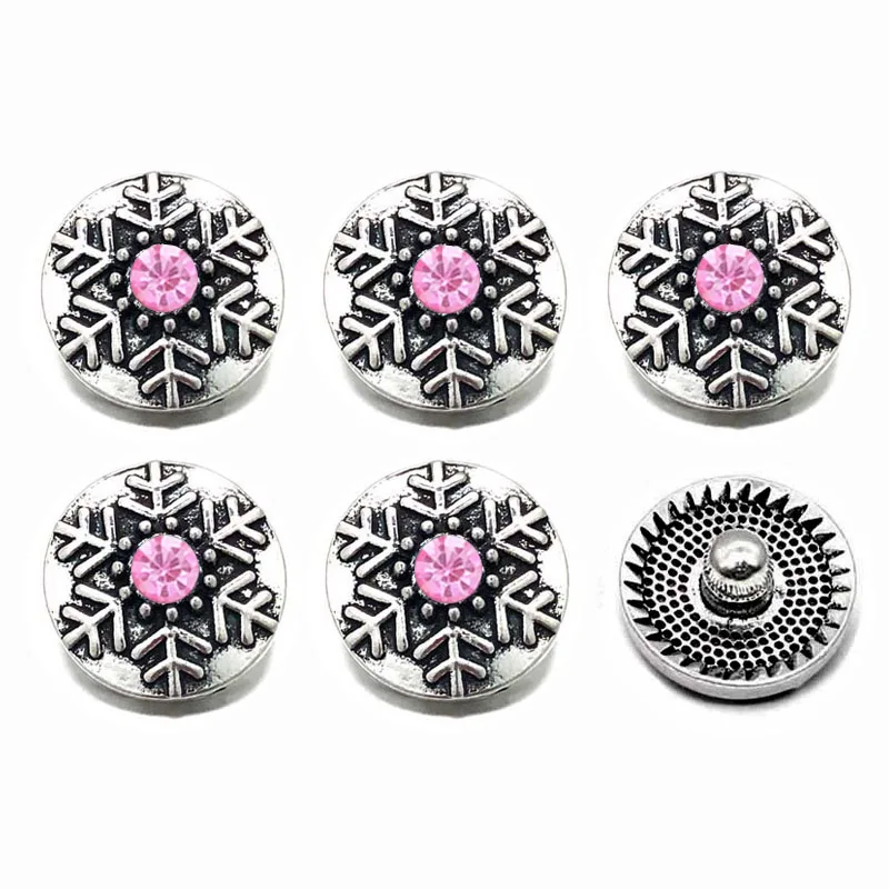 Модная металлическая кнопка 063 в виде снежинки с кристаллами 3D 12 мм для браслета
