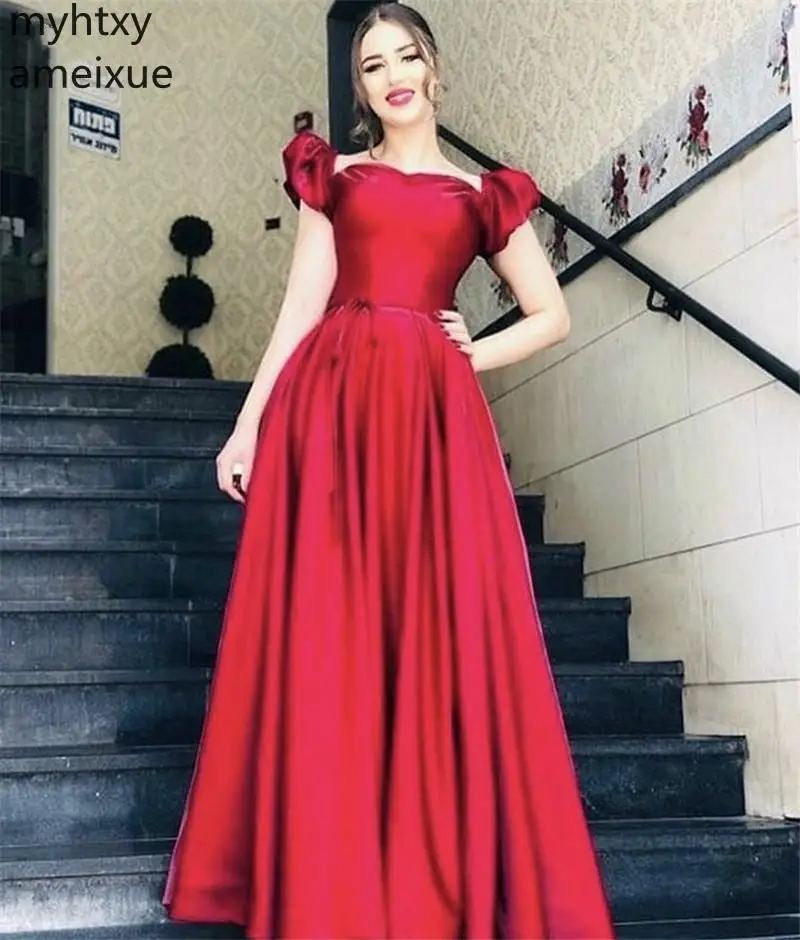 

Red Sexy Cheap Plus Size Evening Gown Dresses For Women Sweetheart Short Sleeves A-line Floor Length Lace Up Back Robe De Soiree