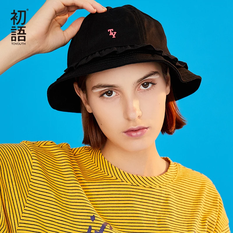 Toyouth однотонная хлопковая черная женская шляпа ведро с кружевами и буквенным