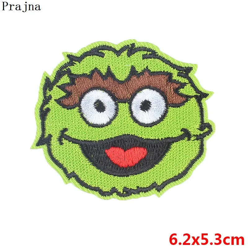 Черный никель Prajna Sesame Street Elmo Patches Iron-On Embroidered Patch Cute Monkeys Accessories For Clothing DIY Stickers On Kids T-shirt - Цвет: Черный никель