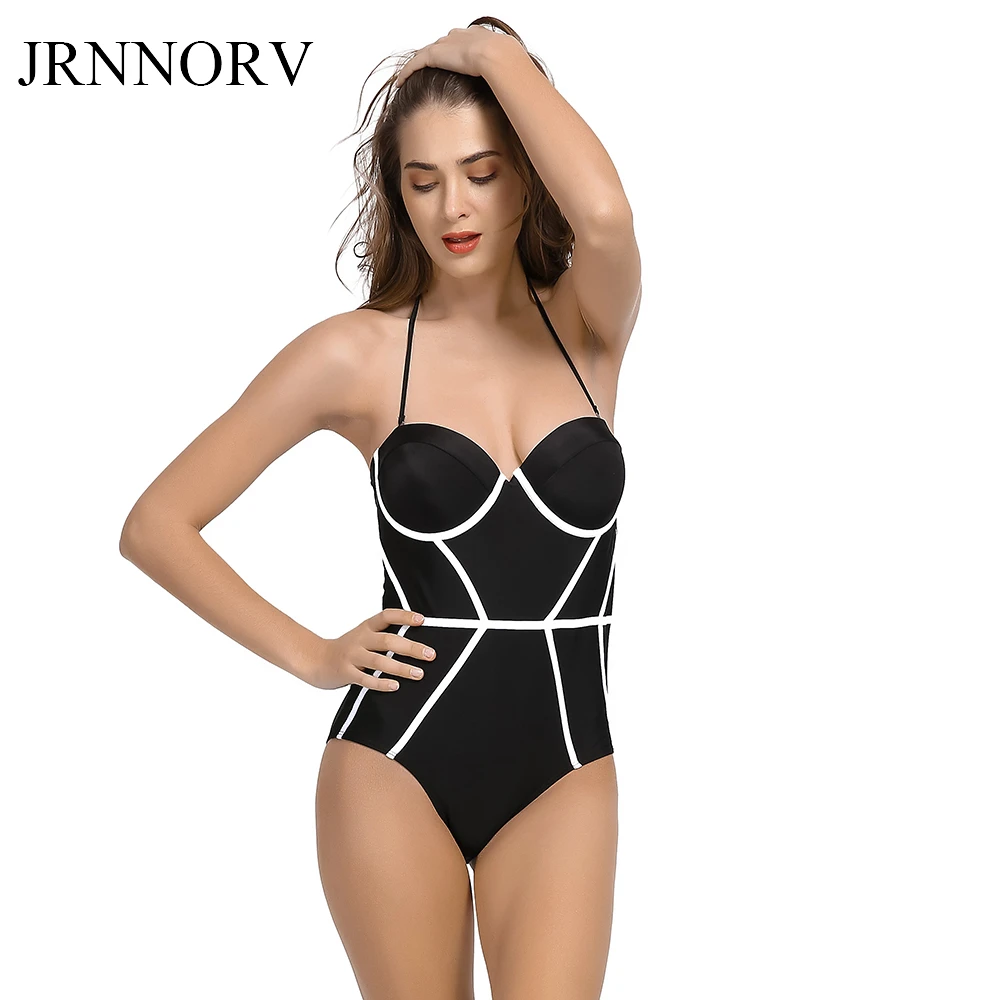JRNNORV черный кривая Push Up Купальник Одна деталь Монокини Бикини Купальники Maillot De Bain