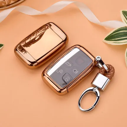 gold with keychain Чехол для ключей от автомобиля, чехол для Land Rover RANGE ROVER SPORT freelander 2 DISCOVERY 4 Evoque, чехол для ключей Jaguar XE XJ XJL XF - Название цвета: gold with keychain