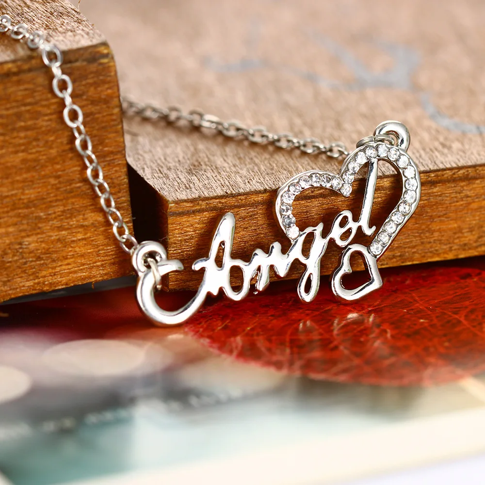 Seanlov Letters Angle Love Heart Necklaces Zircon Fashion Jewelry For Women Pendant White Rhinestone Luxury | Украшения и
