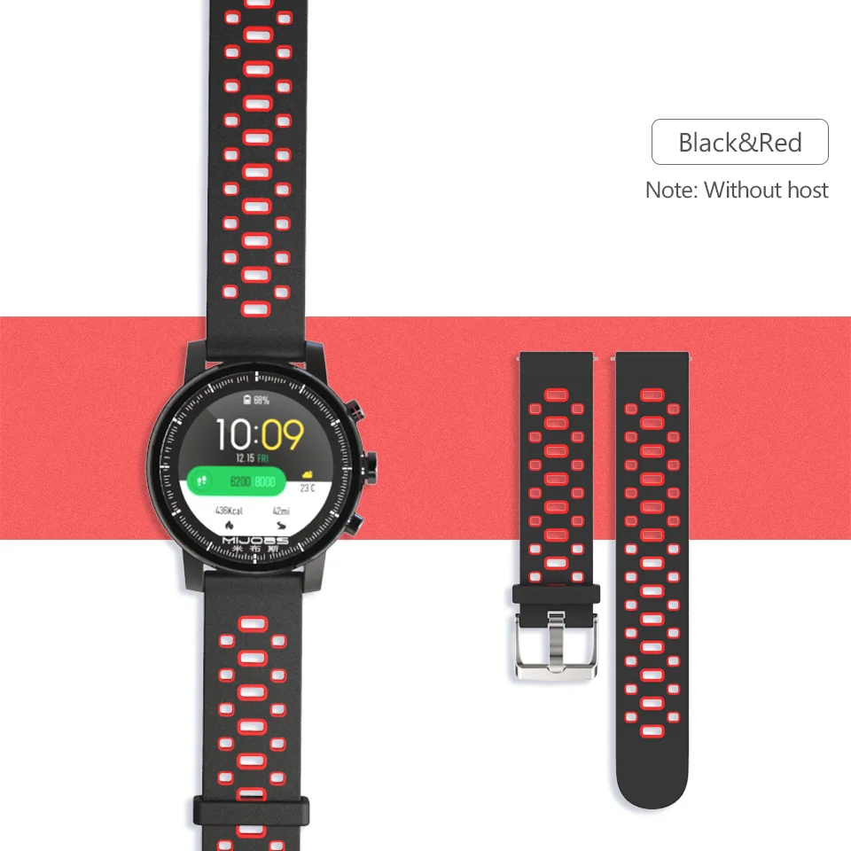 Black Red Mijobs 22 мм силиконовый ремешок Браслет Для Xiaomi Huami Amazfit Bip PACE BIT Stratos 2 спортивные часы браслет аксессуары - Цвет: Black Red