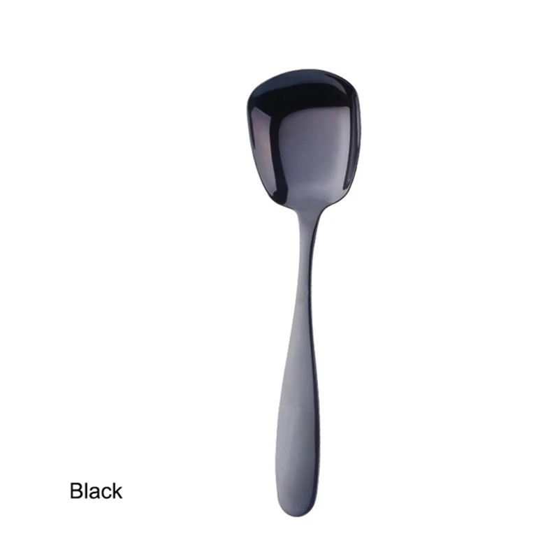 Black 1 шт. ложка с плоским дном 18/8 нержавеющая сталь ложка для супа салат столовые приборы десертные ложки квадратный дизайн 3 размера креативные столовые приборы - Цвет: Black