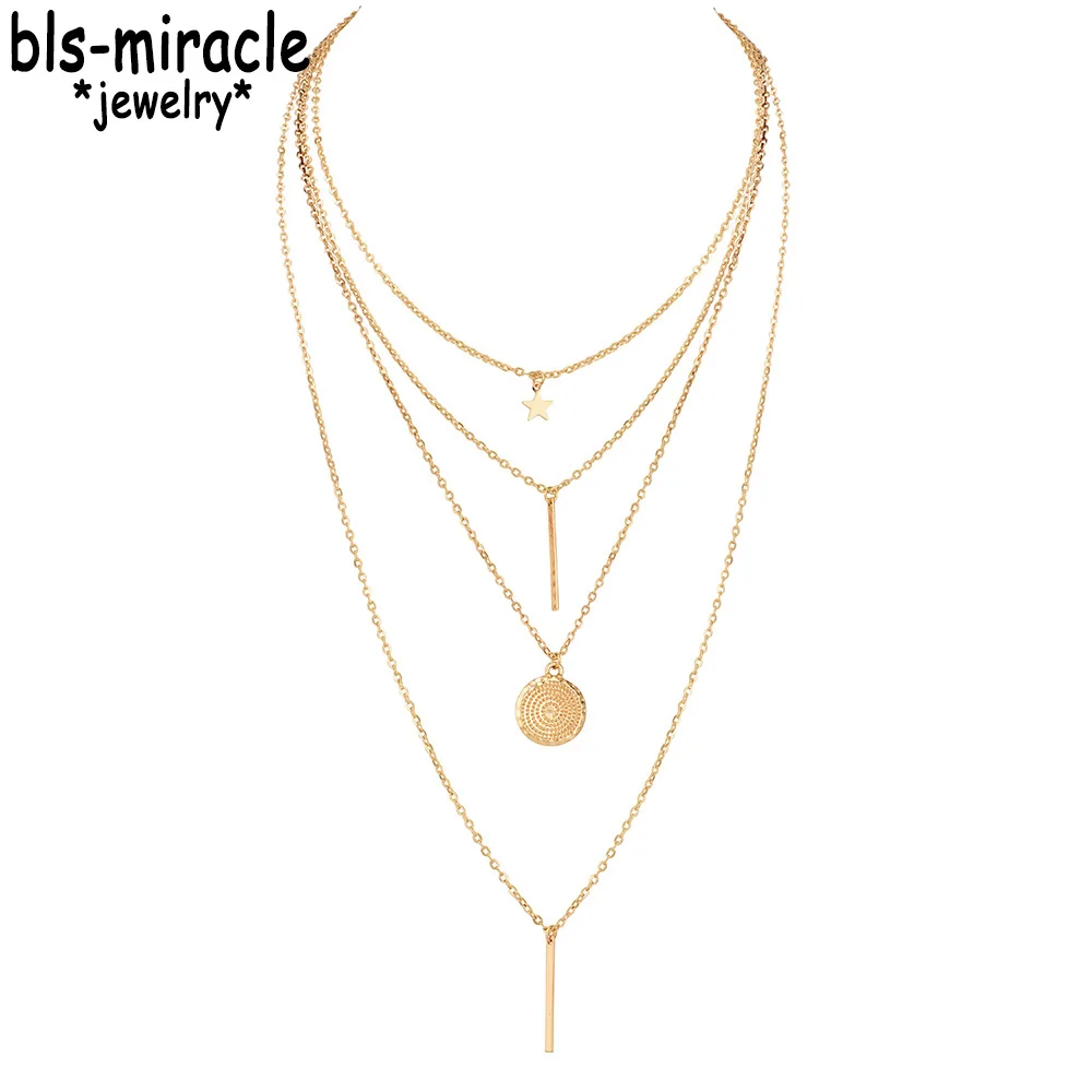 Женское винтажное ожерелье Bls miracle длинное с кулоном в богемном стиле золотыми