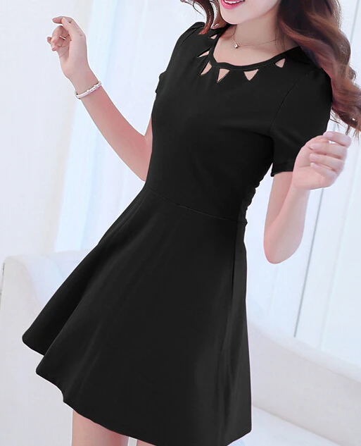 Новинка 2019 женское летнее платье черное розовое зеленое с коротким рукавом милое