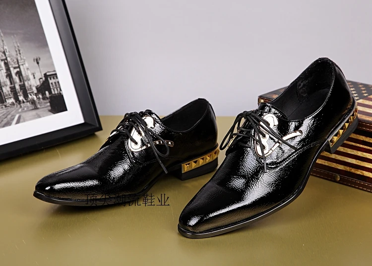 Black Lace Up Leather Men Shoes Rivet Zapatos Hombre Dress Business Oxford Formal Mens Genuine | Обувь