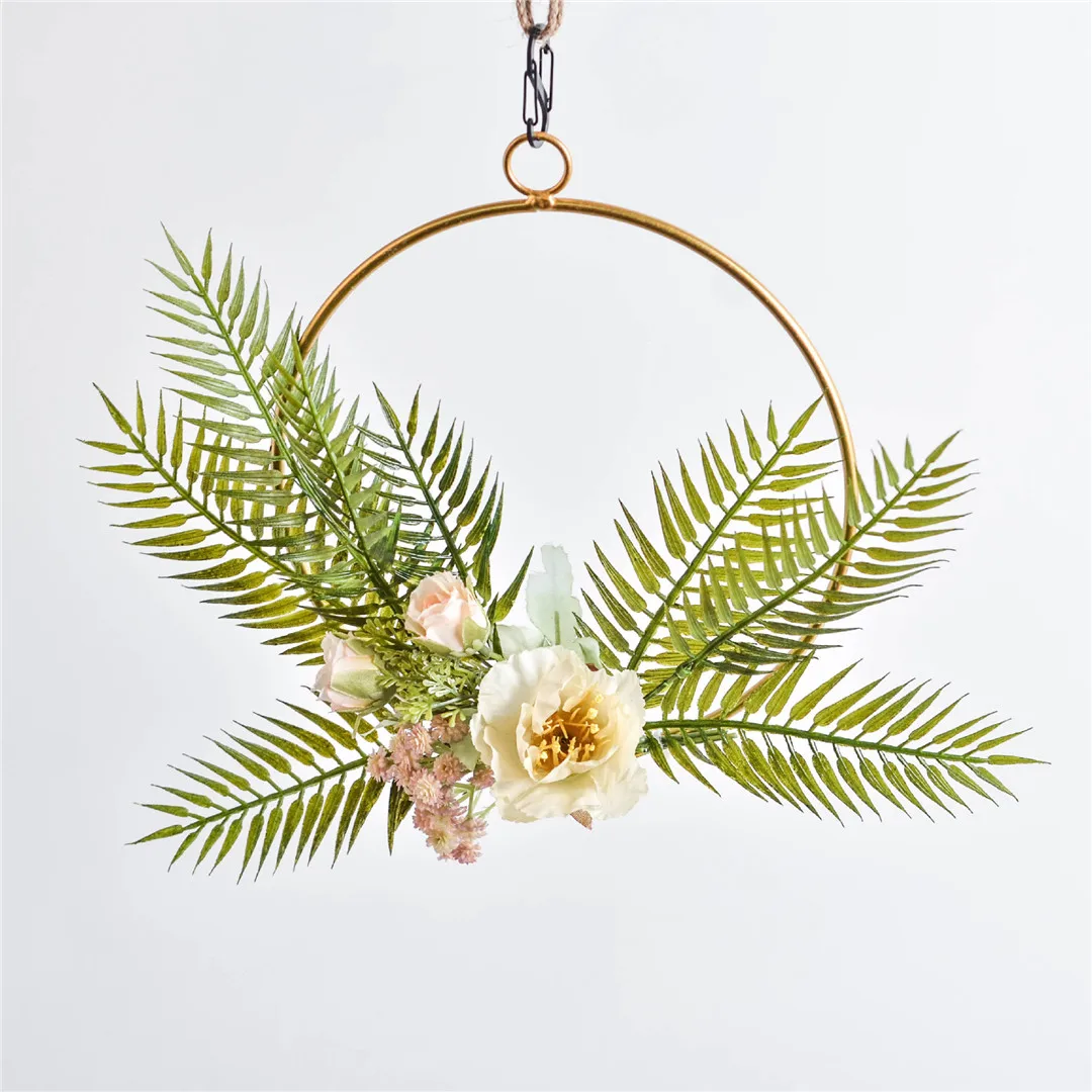 A064R19 Cilected wrought iron Floral Hoop Wreaths Gold Geometric Wedding Ornaments Wall Hanging Decor Artificial Peony Flower Wreath - Цвет: A064R19