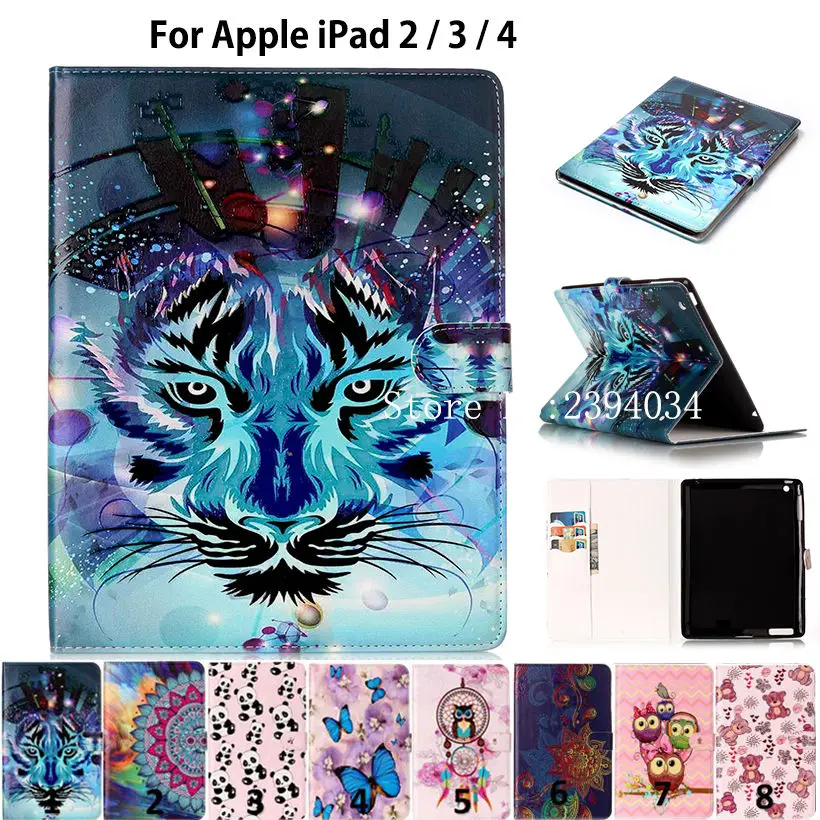 

Модный чехол с изображением животных для Apple ipad 2, ipad 3, ipad 4, умный чехол для планшета, силиконовый чехол из искусственной кожи, откидной Чехол-...
