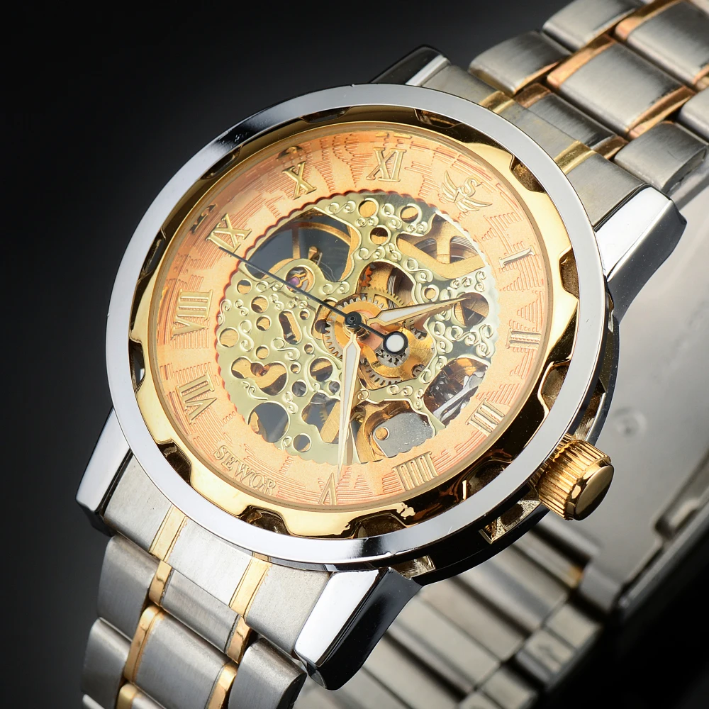 Top Brand Mens Full Steel Hand Wind Watch Classic wristwatches Steampunk Skeleton Mechanical Men Fashion Stainless | Наручные часы